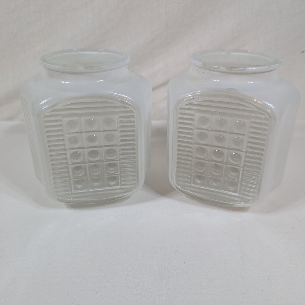 Vintage Retro Art Deco Lamp Milk Glass Light Shade Dots Grid set of 2